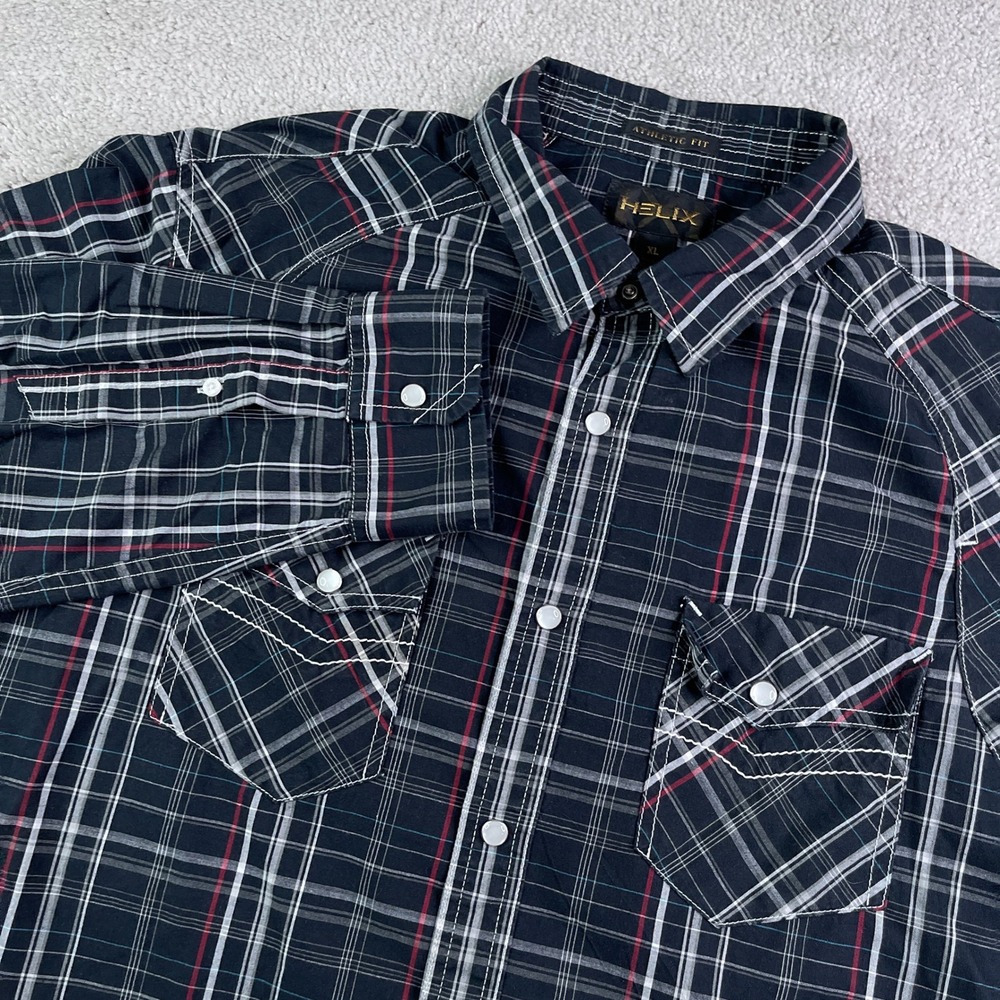 Helix Shirt Mens XL Black Plaid Western Pearl Snap Athletic Fit Casual Grunge